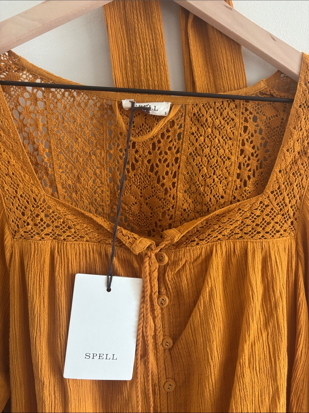 NWT Spell • Mustard Crochet-Trim 100% organic cotton dress - Picture 3 of 6